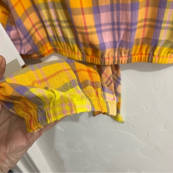 BP Yellow Orange Purple Tartan Plaid Front Tie Crop Top Medium - Picture 7 of 13
